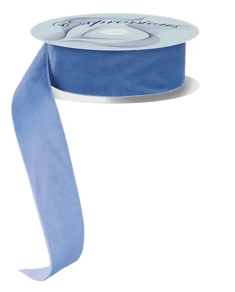 Woven Velvet Ribbon SMOKE BLUE 1.5" 10 yards