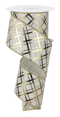 Metallic Thick/Thin Diagonal Ribbon IVORY/GOLD 2.5" 10 yards