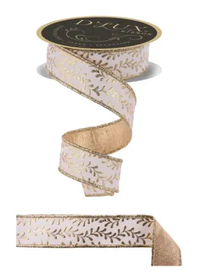 Foil Leaf Garland Ribbon IVORY/GOLD 1.5" 10 yards