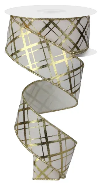 Metallic Thick/Thin Diagonal Ribbon IVORY/GOLD 1.5" 10 yards