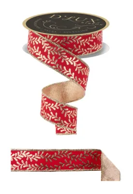 Foil Leaf Garland Ribbon RED/GOLD 1.5" 10 yards