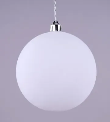 Smooth Flocked Ball Ornament WHITE 100MM FLOCKED