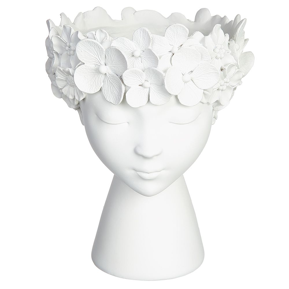 9.4"FLOWER LADY HEAD VASE WH