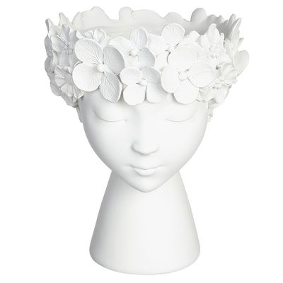 9.4"FLOWER LADY HEAD VASE WH