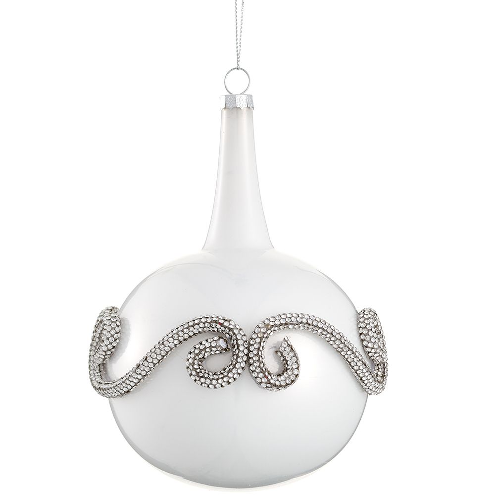 6"DIAMOND TRIM GLASS DROP ORNA