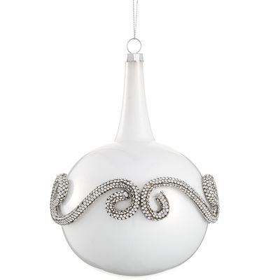6"DIAMOND TRIM GLASS DROP ORNA