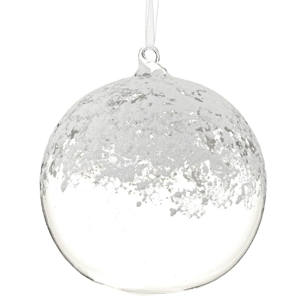 6"SNOWED GLASS BALL ORNAMENT