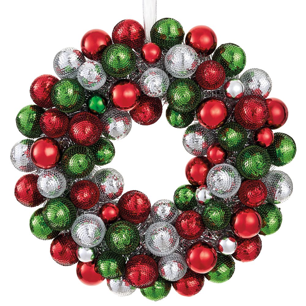 20"SEQUIN BALL WREATH RE/GR