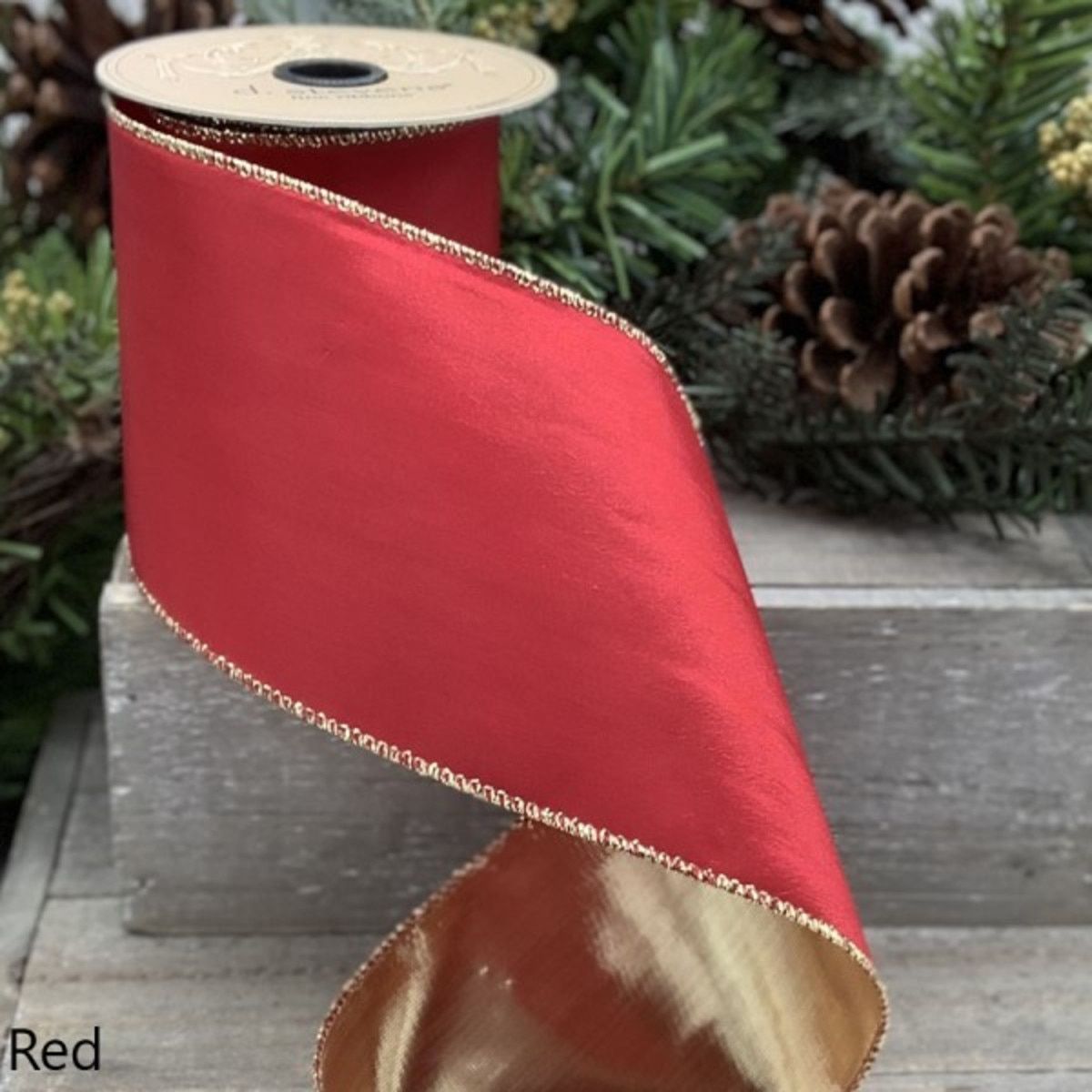 4" x 10yds royal taffeta gold back, red