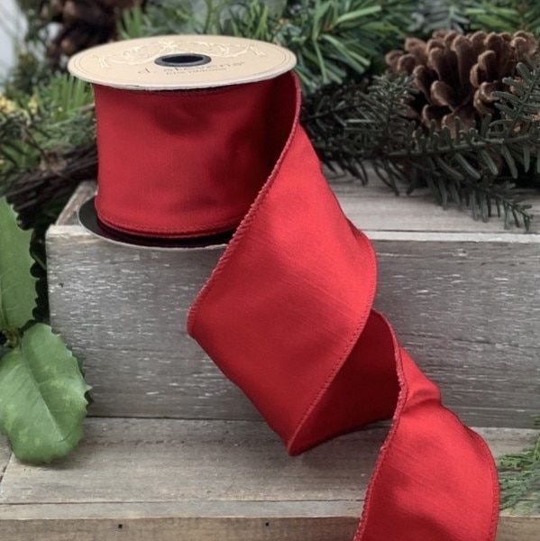 2.5" x 10yds faux dupion, true red