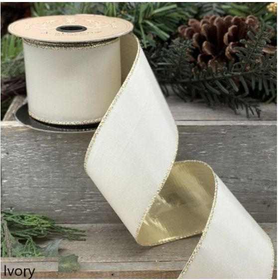 2.5" X 10 Yds Royal Taffeta Gold Back, Off White