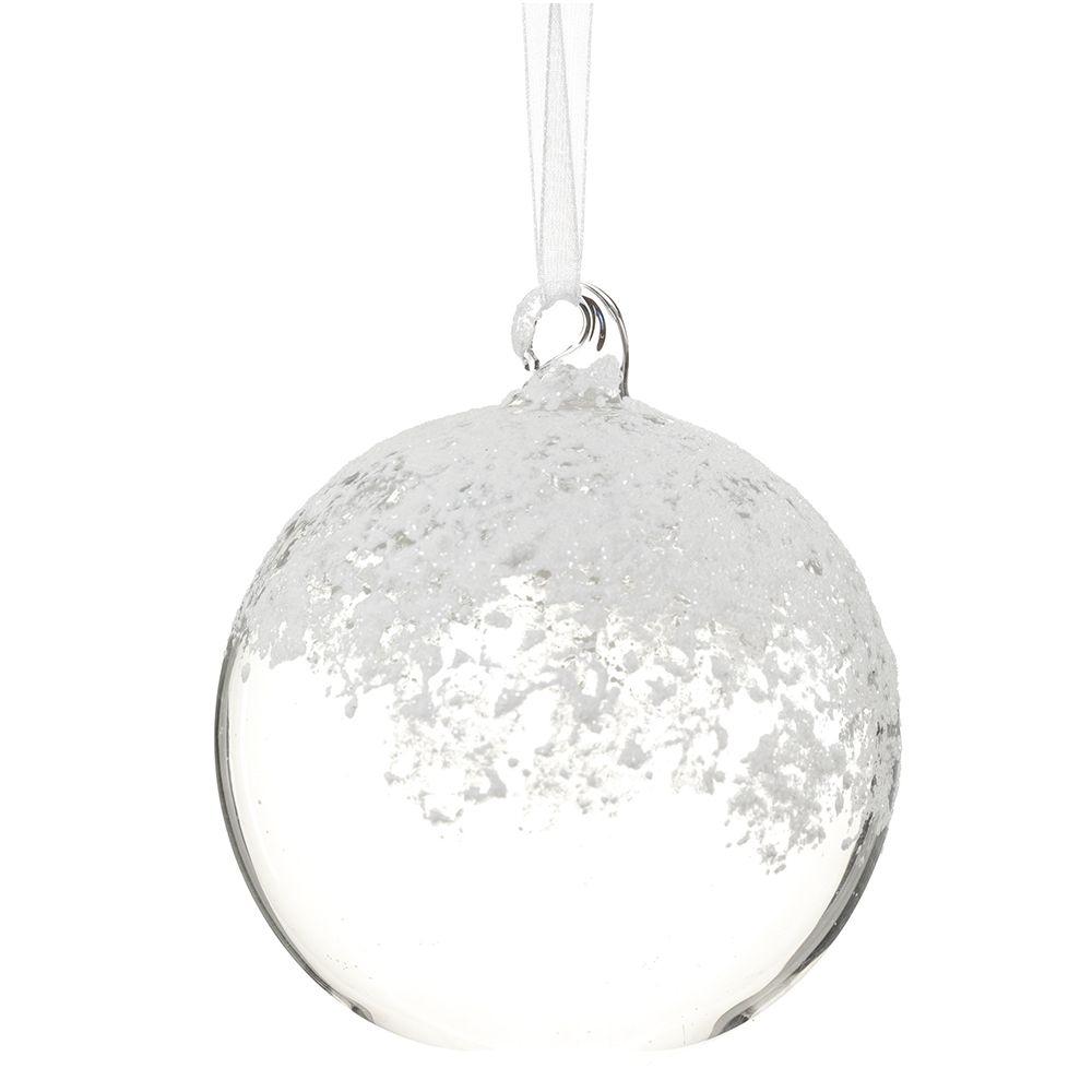 4"SNOWED GLASS BALL ORNAMENT