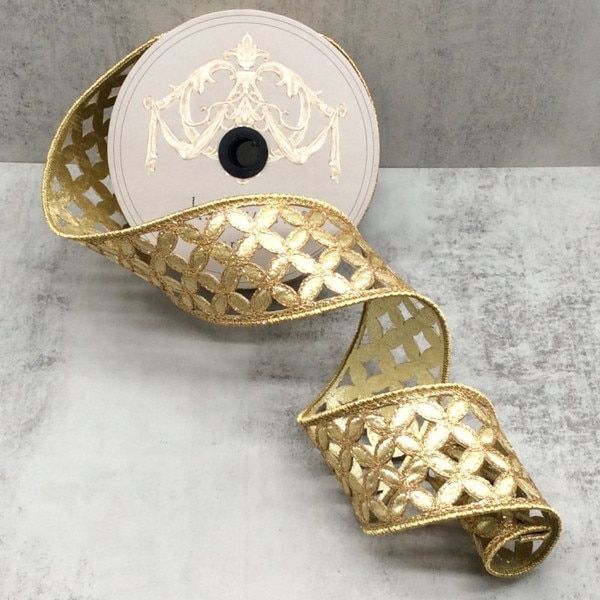 2.5"x 10yds metallic floral, gold