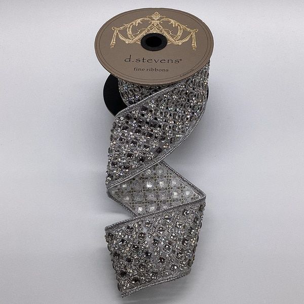 2.5" x 5yds metallic diamond jewel trim, silver