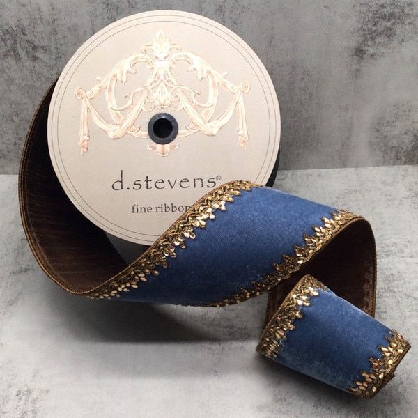 4" X 10 Yds Lush Velvet Contessa Scallop Jewel Trim, Dusty Blue
