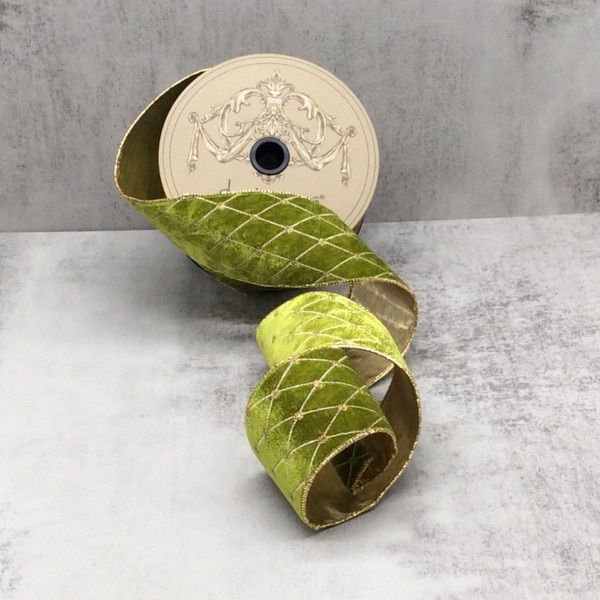 2.5" X 10 Yds Velvet Diamond Embroidery Pattern, Chartreuse