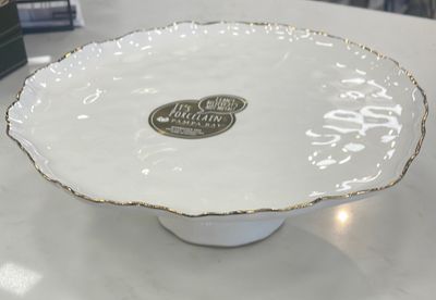 PAMPA BAY WHITE/GOLD TRIM CAKE STAND