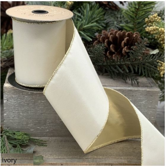 4" X 10 Yds Royal Taffeta Gold Back, Off White