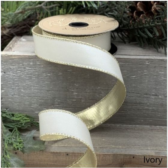 1" x 10yds royal taffeta gold back, off white