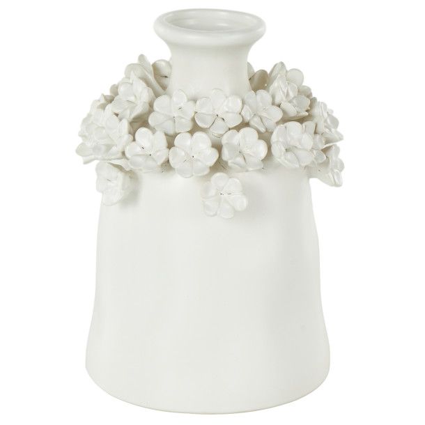 CERAMIC FLORAL VASE 7"W, 9"H