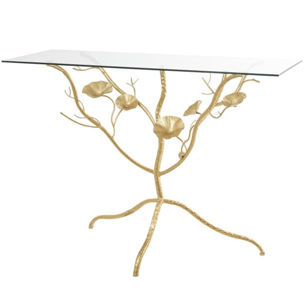 METAL GLASS BRANCH CONSOLE TABLE 43"W, 32"H