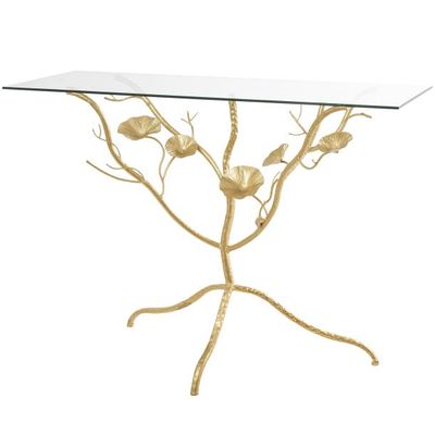 METAL GLASS BRANCH CONSOLE TABLE 43"W, 32"H