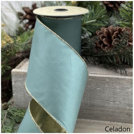4" x 10yds royal taffeta gold back, celadon