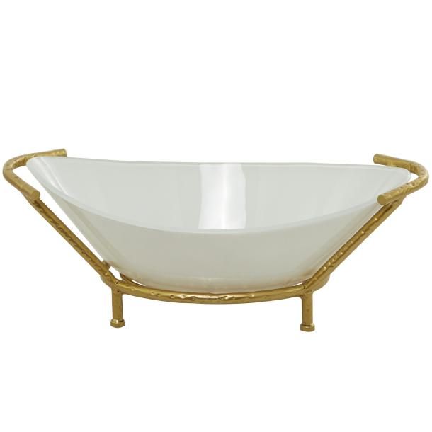 GLASS METAL BOWL W/ STND 25"W, 9"H