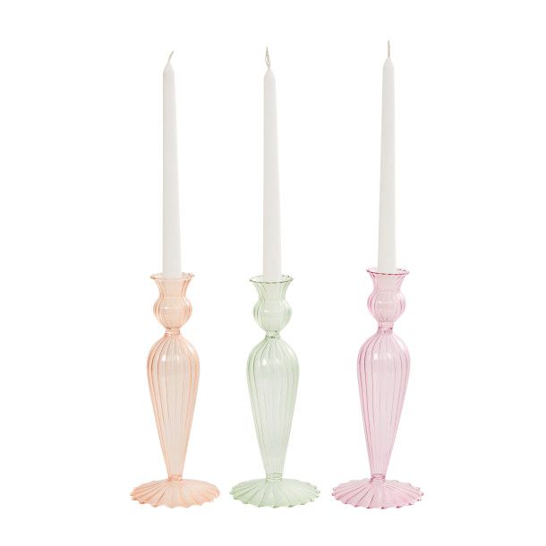 GLASS CANDLE HOLDER S/3 4"W, 9"H