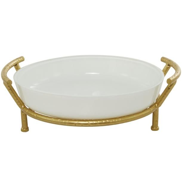 Glass Metal Bowl W/ Stand 19" W, 6" H