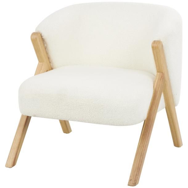 WOODEN UPHOLSTERED BOUCLE CHAIR 27"W, 28"H