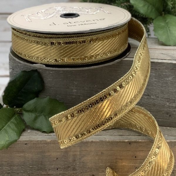 1.5" X 25 Yds Jacquard Wired Stripe, Gold