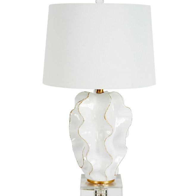 HANNAH WHITE CERAMIC WAVE LAMP WITH GOLD