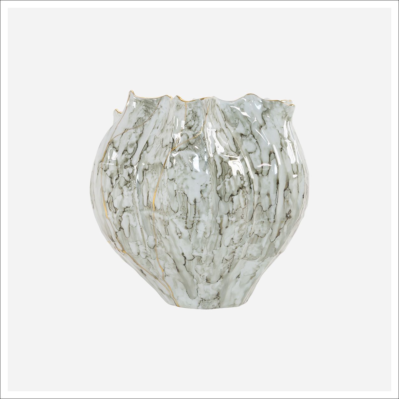 Carmine Short Vase Marble, gold