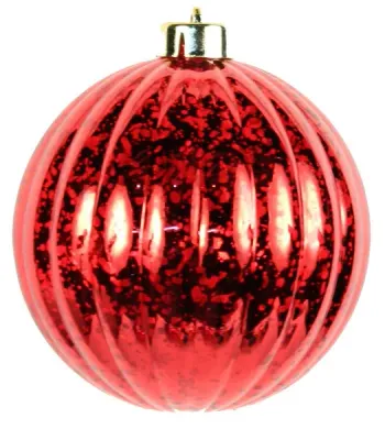 Antique Look Stripe Ball Oranment RED 100MM SHINY