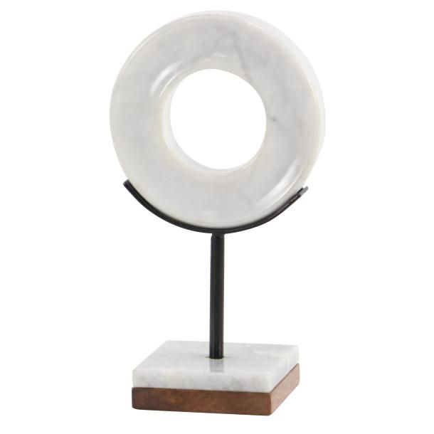 WOODEN MARBLE ROUND SCULPTURE 6"W, 11"H