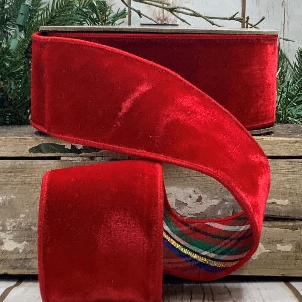 2.5" x 10yds velvet nutcracker plaid backing, red