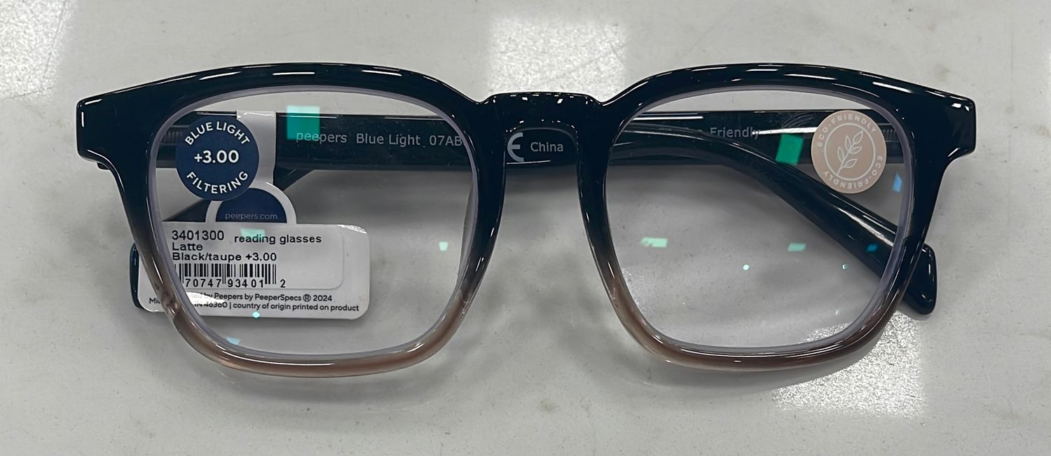 PEEPERS LATTE BLACK/TAUPE READERS +3.00