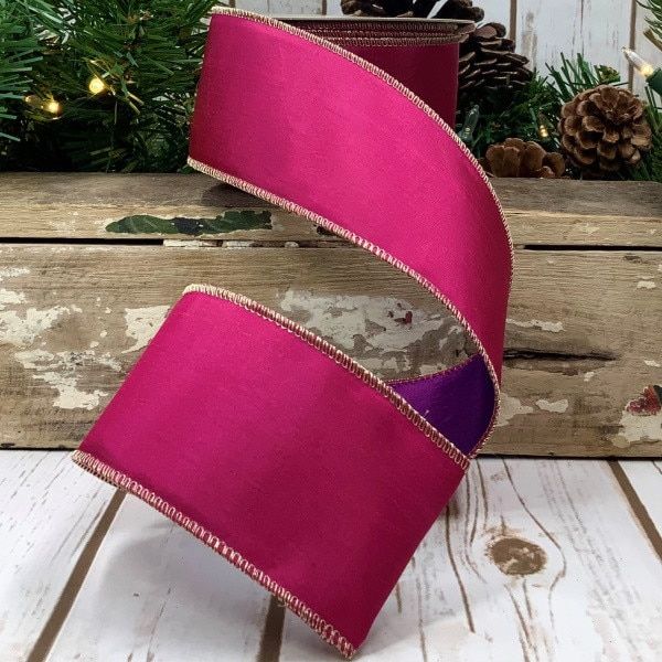 2.5" x 10yds taffeta double side, hot pink/purple