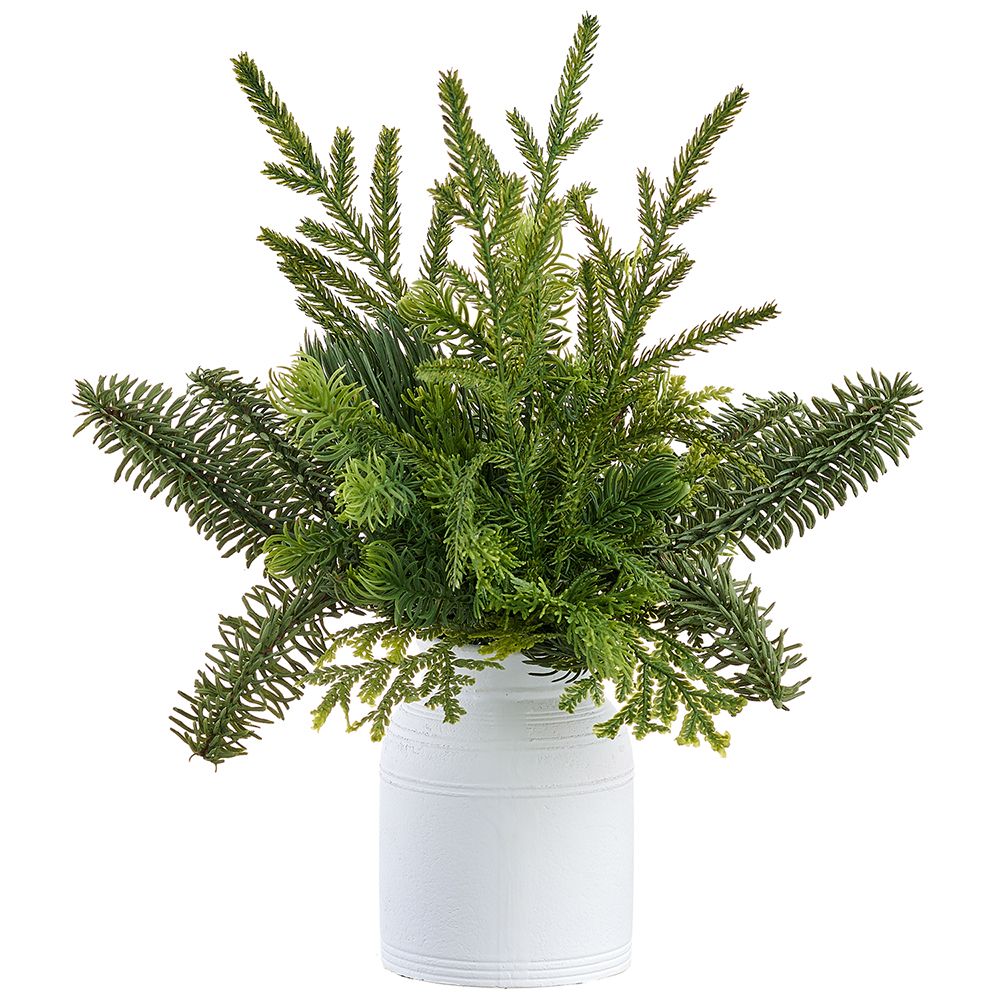 15"MIXED PINE IN WOOD VASE GR