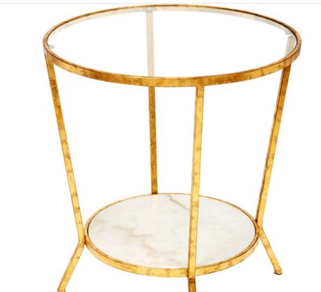PHILLIPS WHITE MARBLE AND GOLD SIDE  TABLE