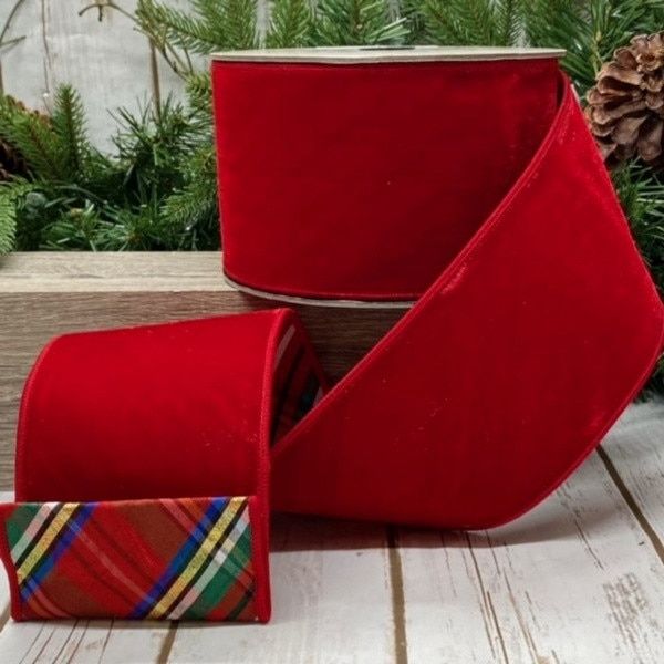 4" x 10yds velvet nutcracker plaid backing, red