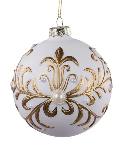 Swirl/Pearl Ball Ornament -  WHITE/GOLD 100MM