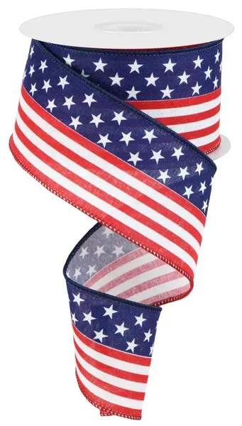 Stars &amp; Stripes Ribbon RED/WHITE/DK BLUE 2.5" 10 yards
