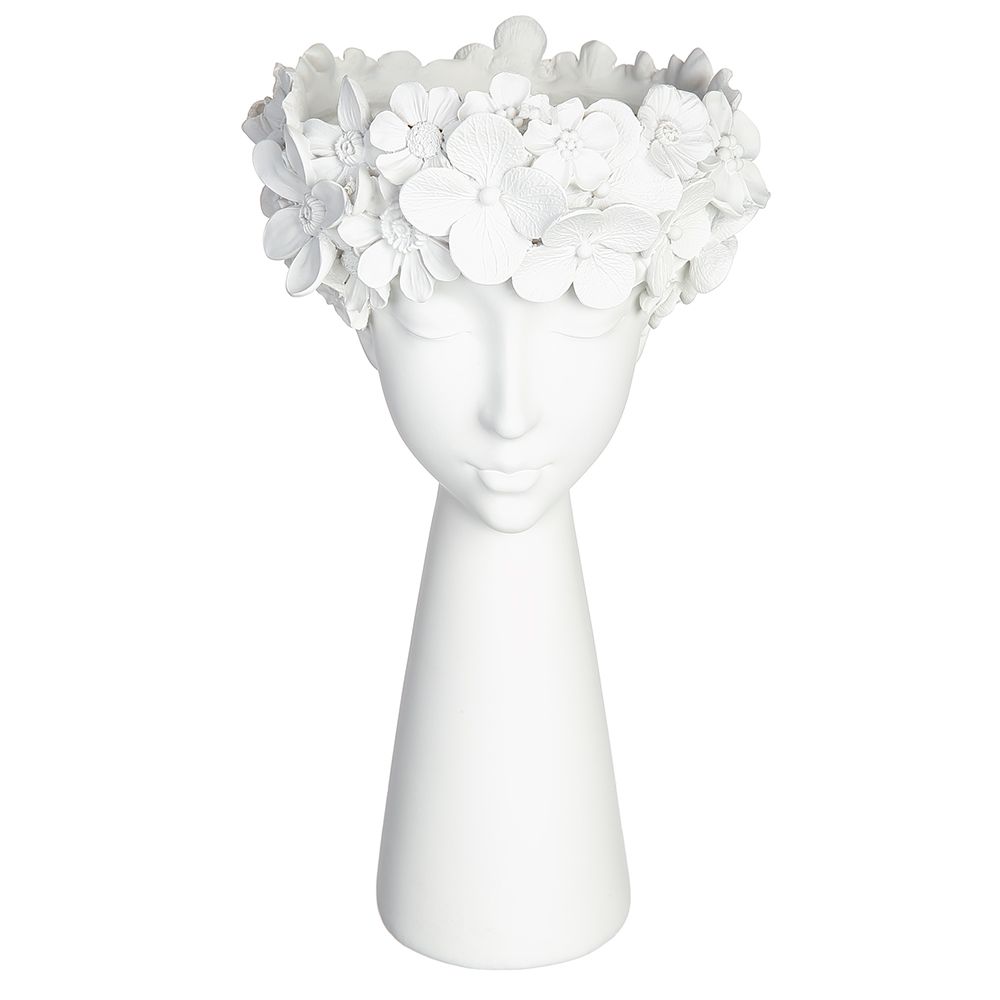 16.1"FLOWER LADY HEAD VASE WH