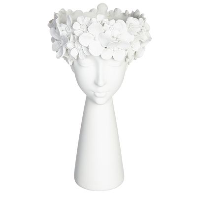 16.1"FLOWER LADY HEAD VASE WH