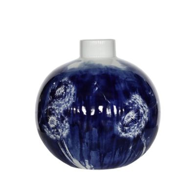 DANDELION VASE 14" W X 15" H BLUE WHITE