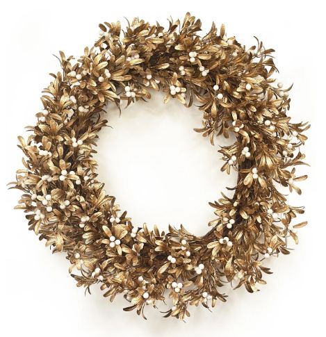 PEARL MISTLETOE WREATH 30'' GOLD/CREAM