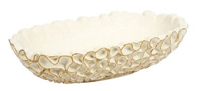 WHITE OVAL SWIRL BOWL W GOLD ACCENTS