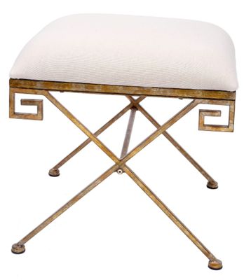 CHAMPAGNE GOLD GREEK KEY BENCH WITH OATMEAL LINEN